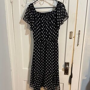 White House Black Market Black and White Polka Dot Midi Dress